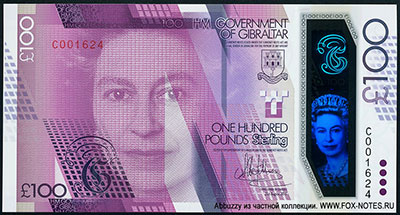 Government of Gibraltar. Currency Note 100 pounds sterling. 21th August 2015 Centenary of the birth of Sir Joshua Hassan.