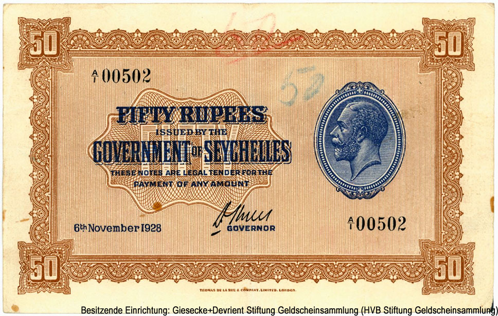 Government of Seychelles 50  6th November 1928