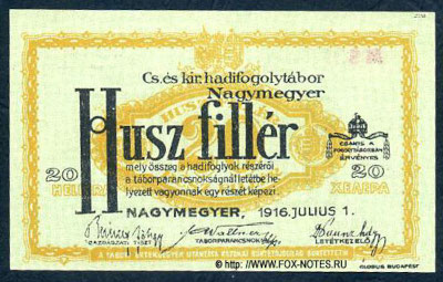 K.u.K. Kriegsgefangenenlager Nagymegyer 20 heller 1916
