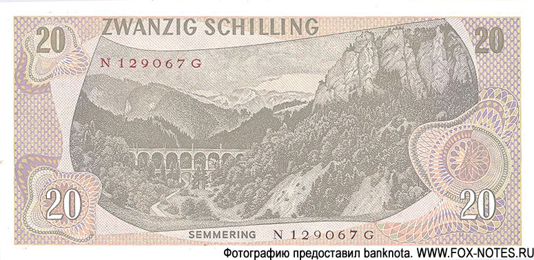 Oesterreichische Nationalbank Bank. Banknote 20 Schilling. 1. Juli 1967.