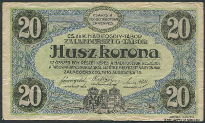 K. u. K. Kriegsgefangenenlager Zalaegerszeg-Tabor 20 Kronen 1916