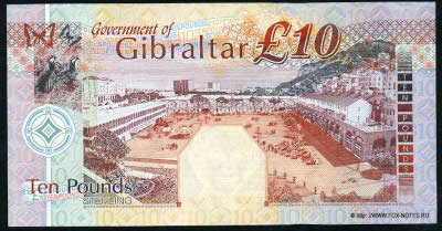 Government of Gibraltar Treasury Department Currency Note. 10 Pounds. 2002