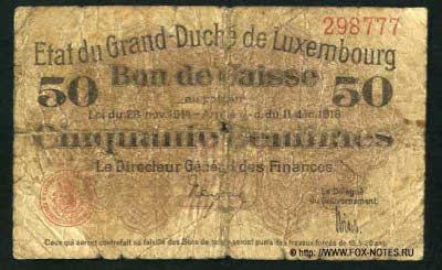 Bon de Caisse. 50 Centimes. Loi du 28 novembre 1914 - Arrêté g.-d. du 11 décembre 1918. (1919).