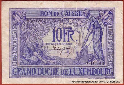 Grand-duche de Luxembourg Bon de Caisse. 10 Francs. 1923.