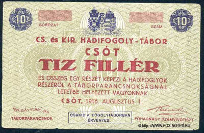  K. u K. Kriegsgefangenenlager Csót 10 heller notgeld