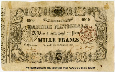Banque Nationale de Belgique 1000 francs 1851