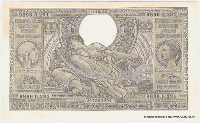Billet Banque Nationale de Belgique 100 Francs ou 20 Belgas.  1942.