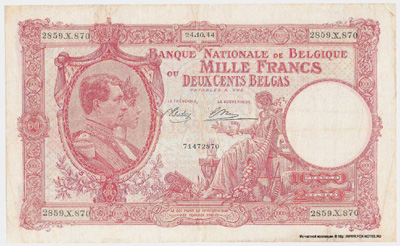Billet Banque Nationale de Belgique 1000 Francs ou 200 Belgas. 1944