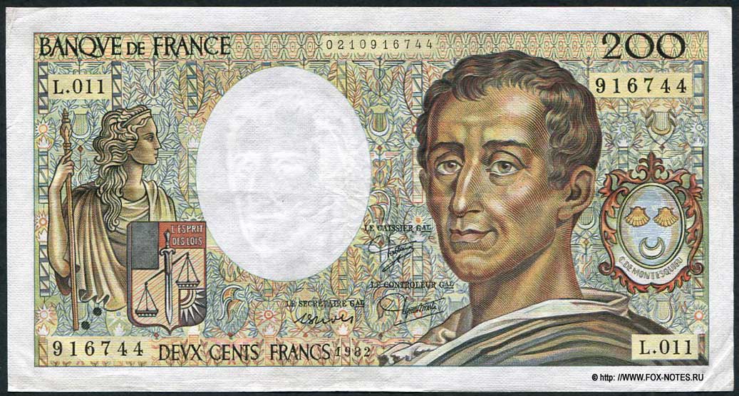 Banque de France 200  1982 "Montesquieu" P.A.Stroll  J.J.Trohche B.Dentaud. 