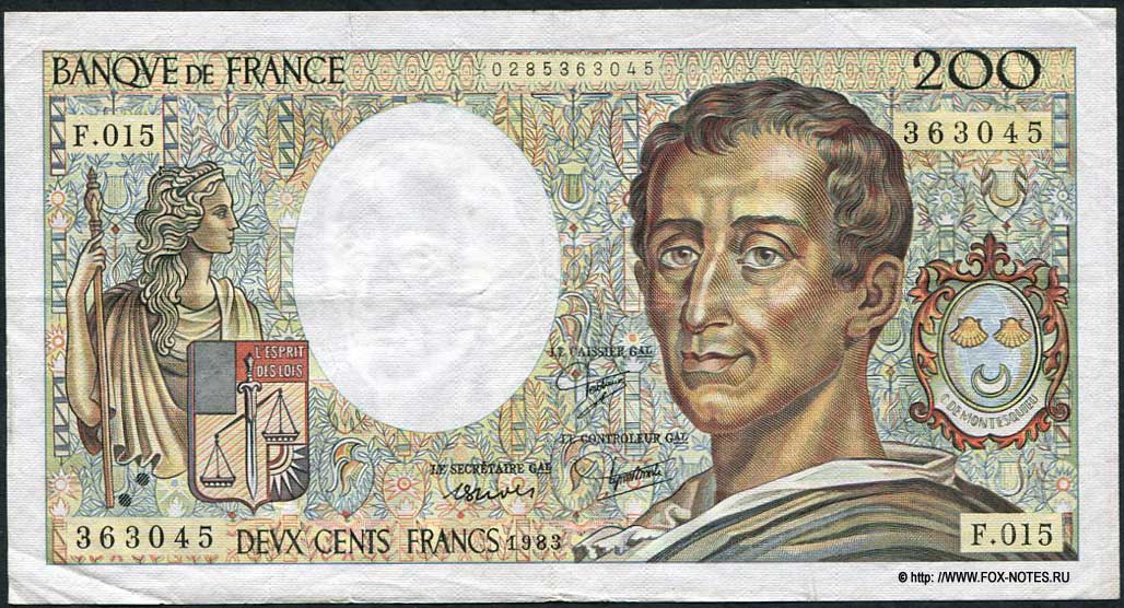 Banque de France 200  1983 "Montesquieu" P.A.Stroll  J.J.Trohche B.Dentaud. 