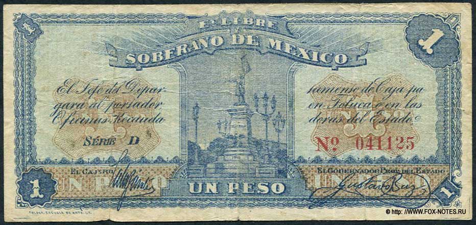 Estado Libre y Soberano de México, Toluca 1 Peso 1915