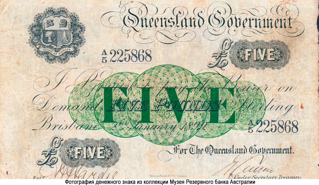 QUEENSLAND GOVERNMENT 5 Pounds 1910