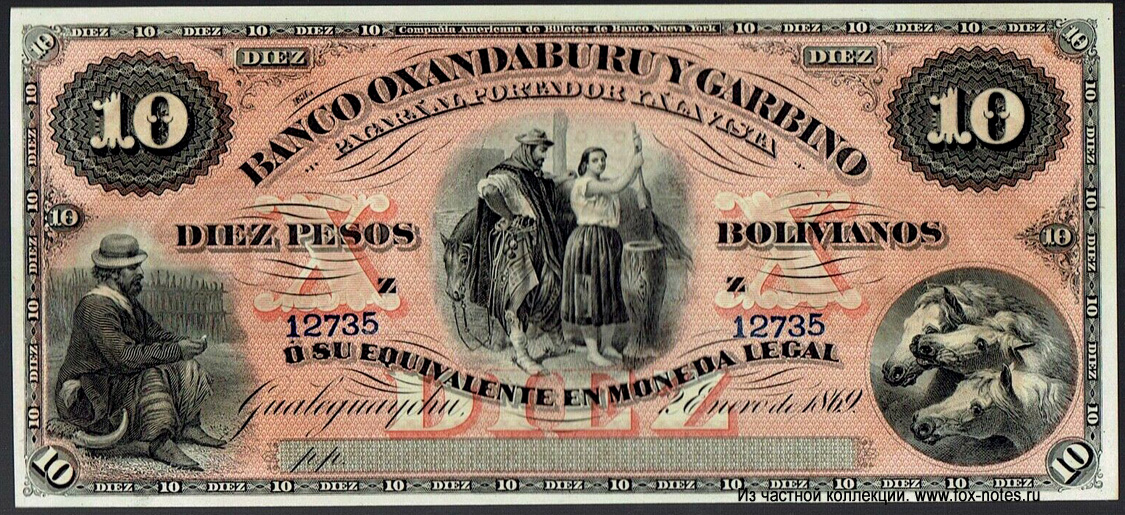 BANCO OXANDABURU Y GARBINO 10 pesos 1869