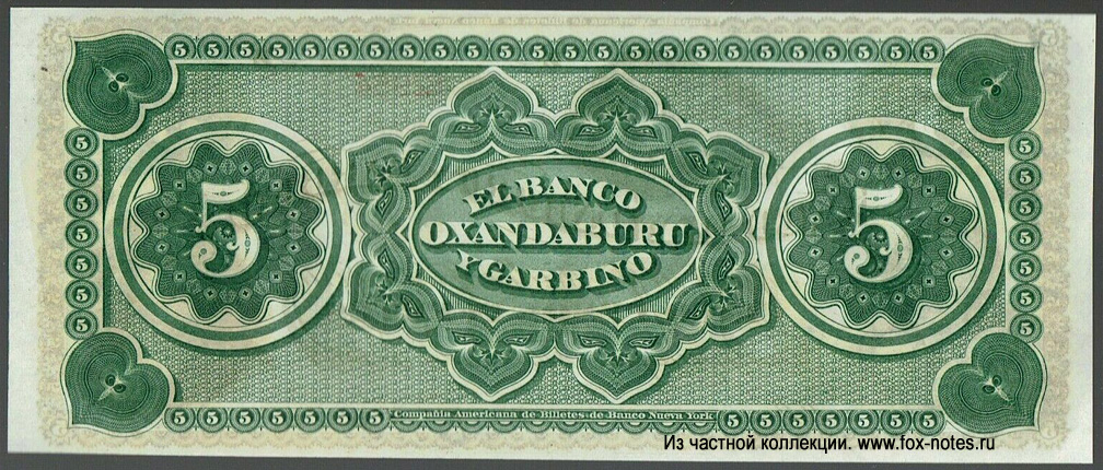 BANCO OXANDABURU Y GARBINO 5 Pesos Fuertes 1867