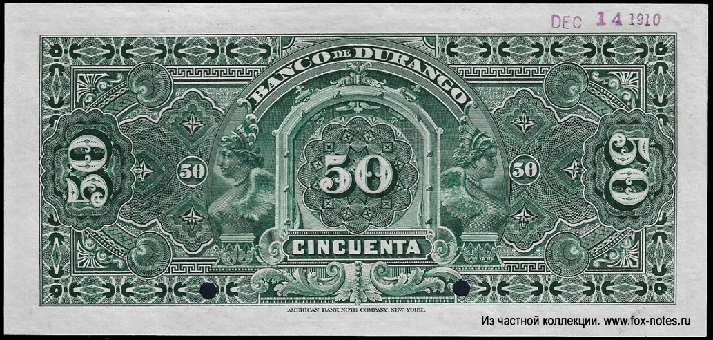 Banco de Durango 50 Pesos 1913