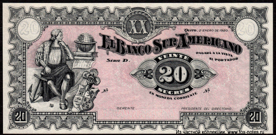 Banco sur Americano 20 sucres 1920