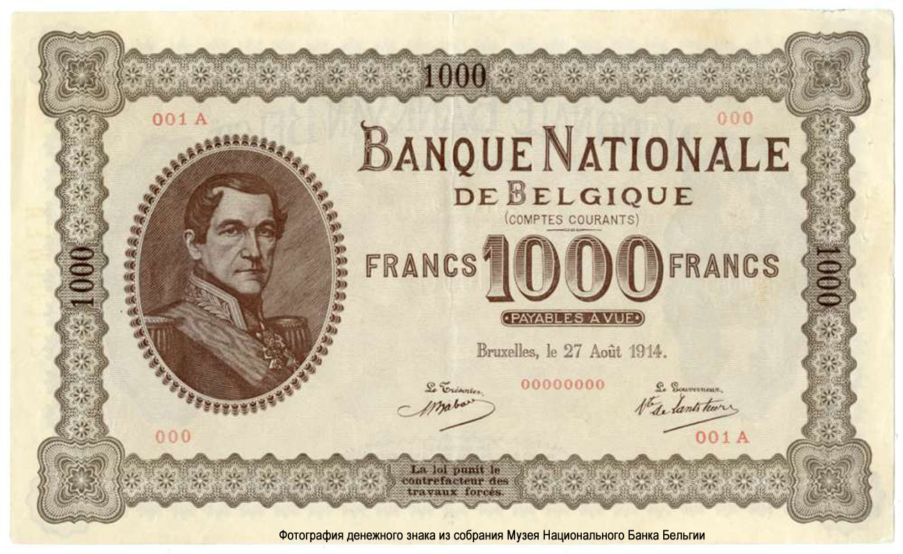 Billet Banque Nationale de Belgique 1000 Francs. (Comptes Courants)