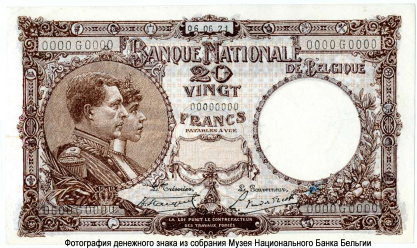Billet Banque Nationale de Belgique 20 Francs 1921.