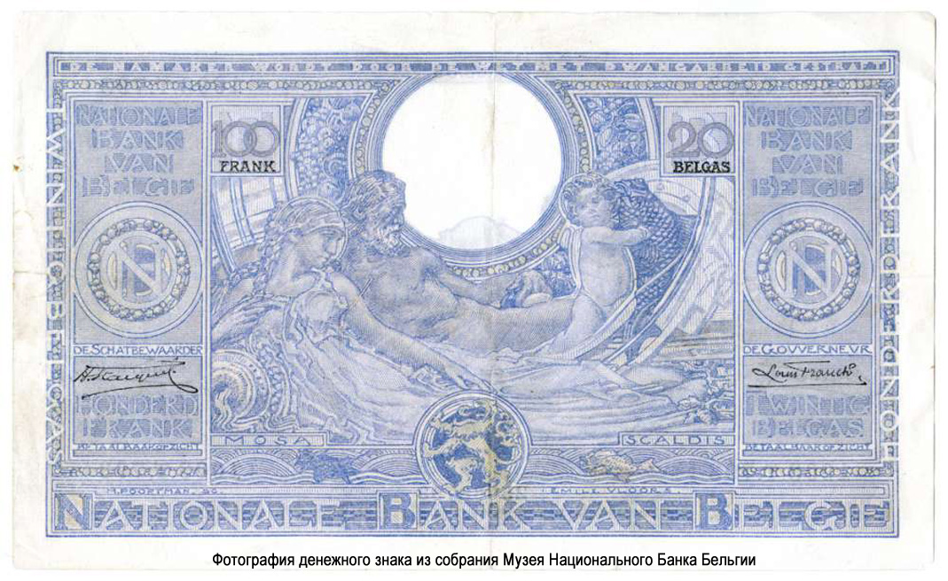 Billet Banque Nationale de Belgique 100 Francs ou 20 Belgas. 1934