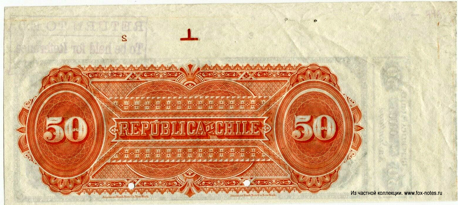 República de Chile 50 Pesos 1899 SPECIMEN