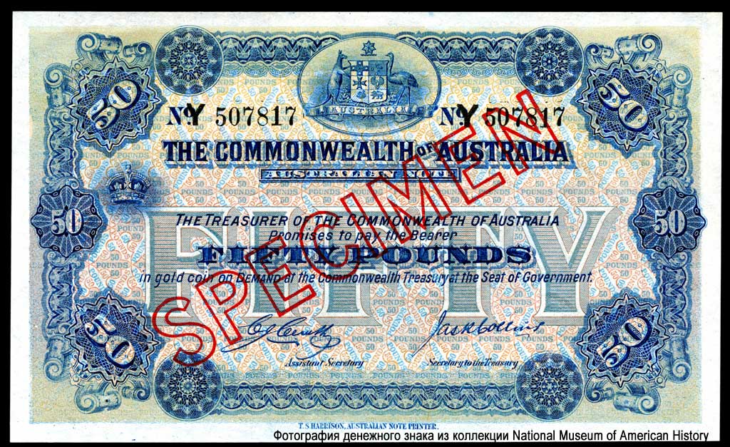   COMMONWEALTH OF AUSTRALIA TREASURY NOTES 50  1918