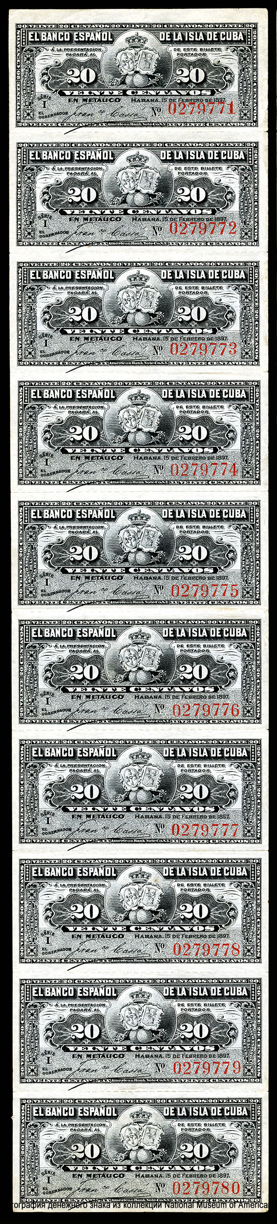 El Banco Español de La Habana 20 Centavos 1897