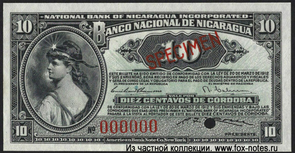 Banco National de Nicaragua 10 centavos de cordoba 1912