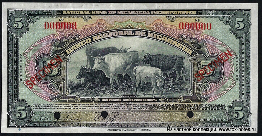 Banco National de Nicaragua 5 cordobas 1927