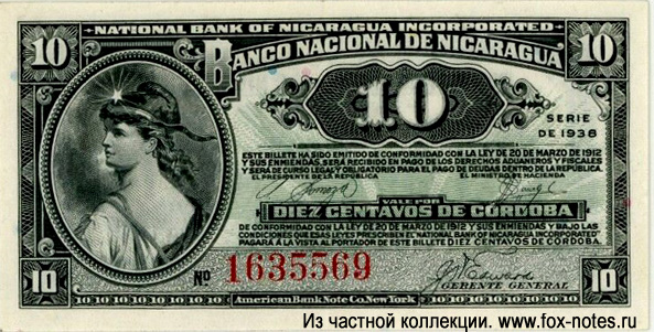 Banco National de Nicaragua 10 centavos 1938