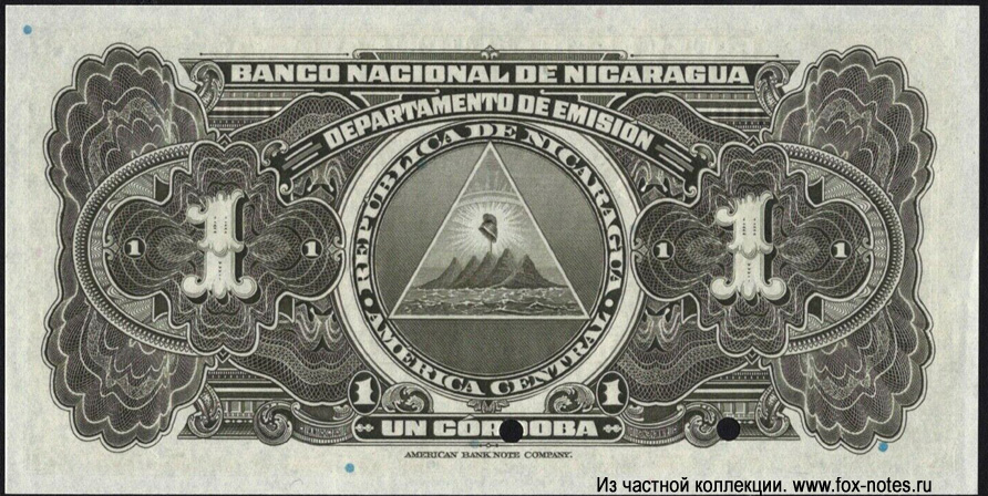 Banco National de Nicaragua 1 Cordoba 1941 SPECIMEN