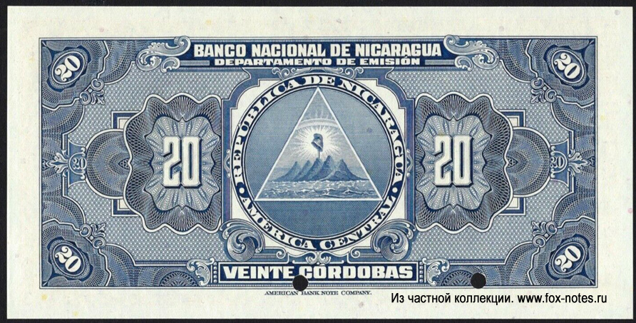 Banco National de Nicaragua 20 cordobas 1951 SPECIMEN