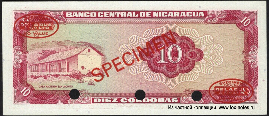 Banco central de Nicaragua 10 cordobas 1972 SPECIMEN