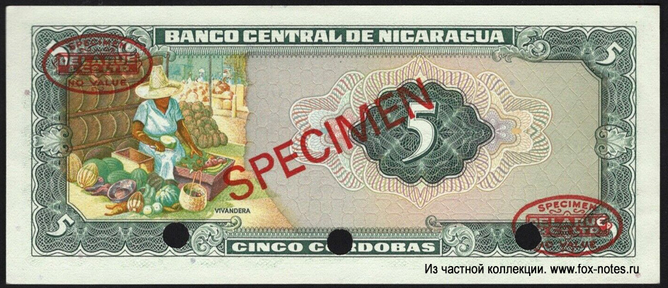 Banco central de Nicaragua 5 cordobas 1972 SPECIMEN