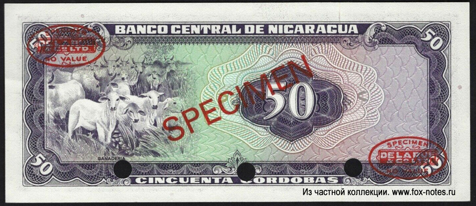 Banco central de Nicaragua 50 cordobas 1972 SPECIMEN