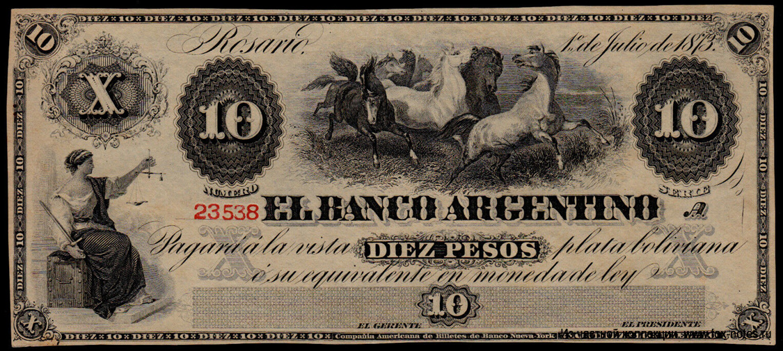 El Banco Argentino. 10 pesos 1873