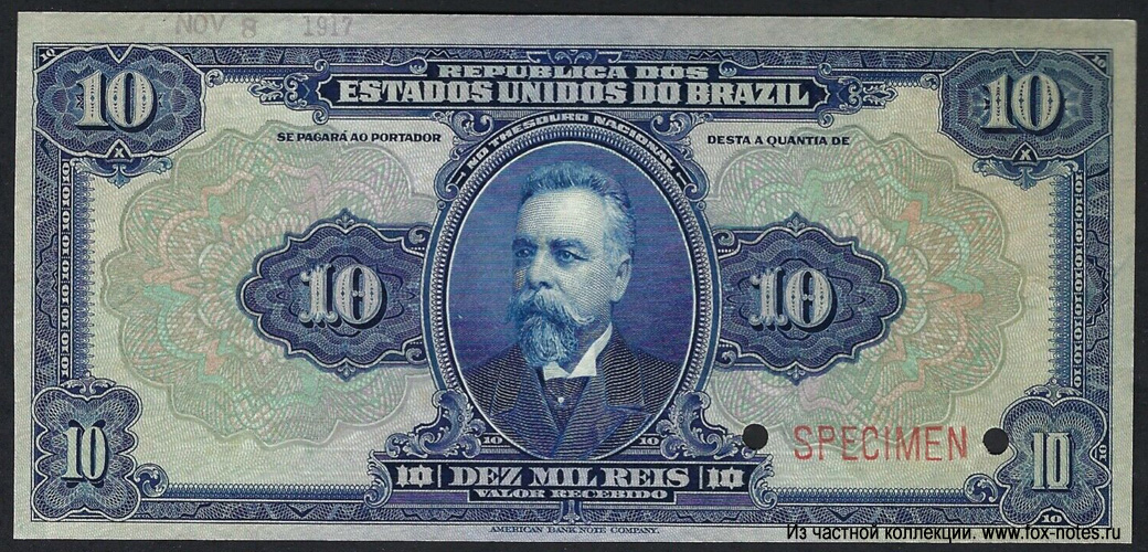 República dos Estados Unidos do Brazil 10 Mil Reis SPECIMEN