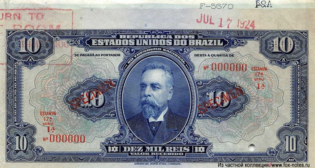 República dos Estados Unidos do Brazil (Tesouro Nacional). 5 Mil Reis SPECIMEN