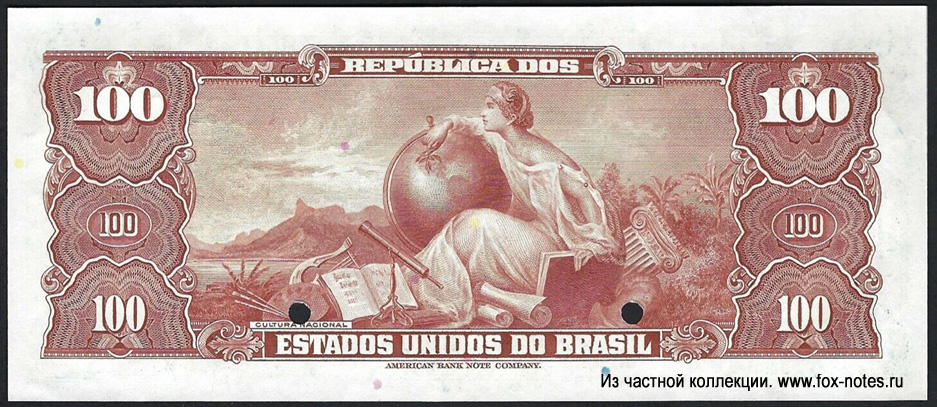 República dos Estados Unidos do Brazil 100 Cruzeiro Valor recebido SPECIMEN