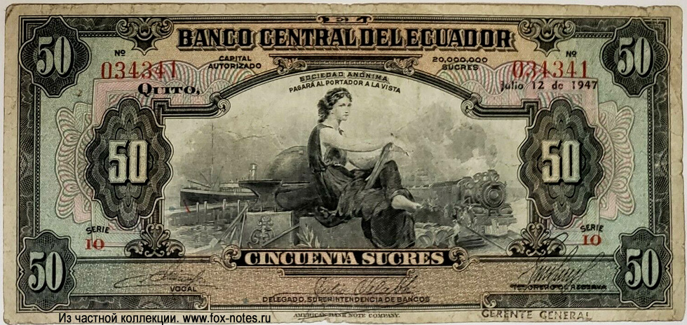 Banco Central del Equador 50 Sucres 1947