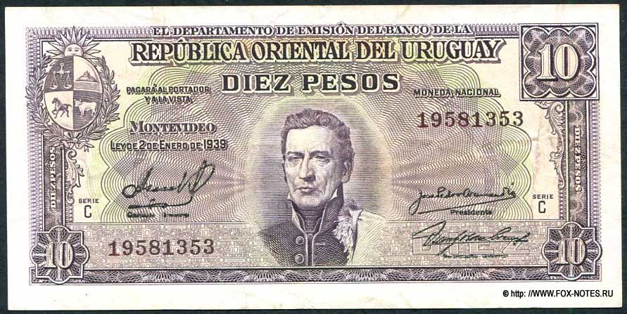 . Departamento de Emisión del Banco de la República Oriental del Uruguay. 10  1939