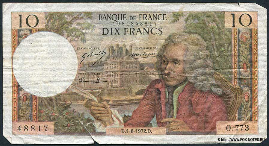  Banque de France 10  1972 "Voltaire"