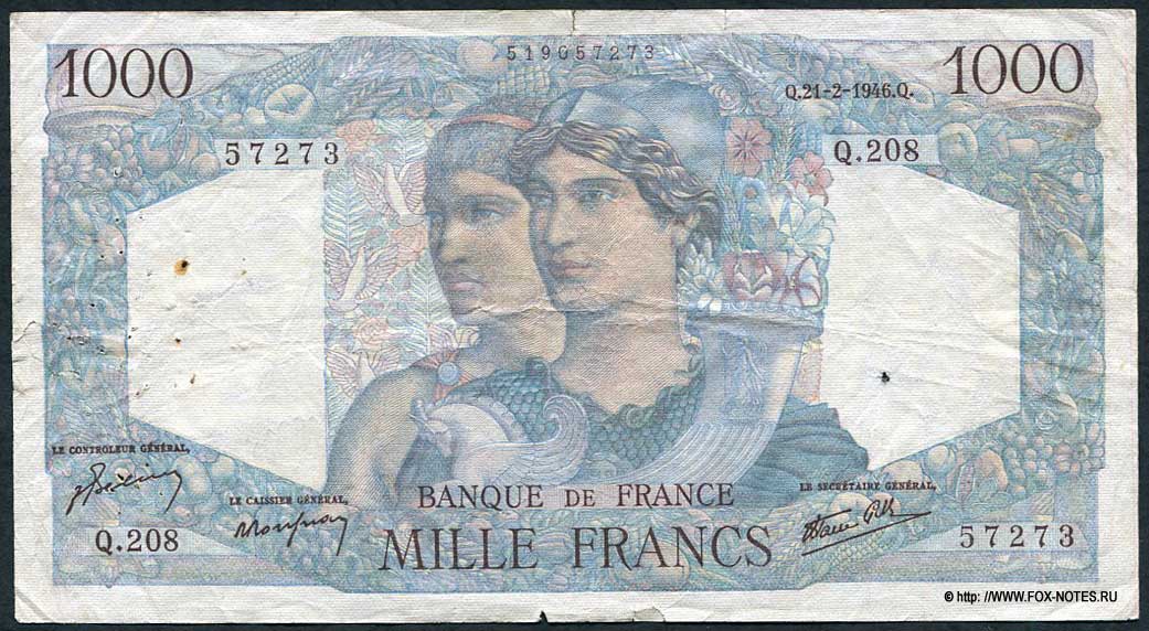  Banque de France 1000  1946 "Minerve et Hercule"