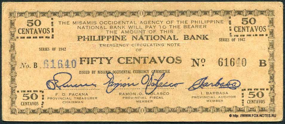   50  1942 PHILIPPINE NATIONAL BANK - MISAMIS OCCIDENTAL