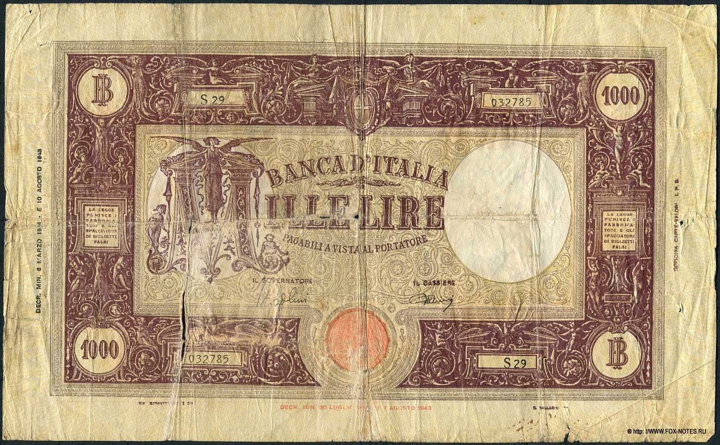   Banca d'Italia 1000  1944  Azzolini Urbini