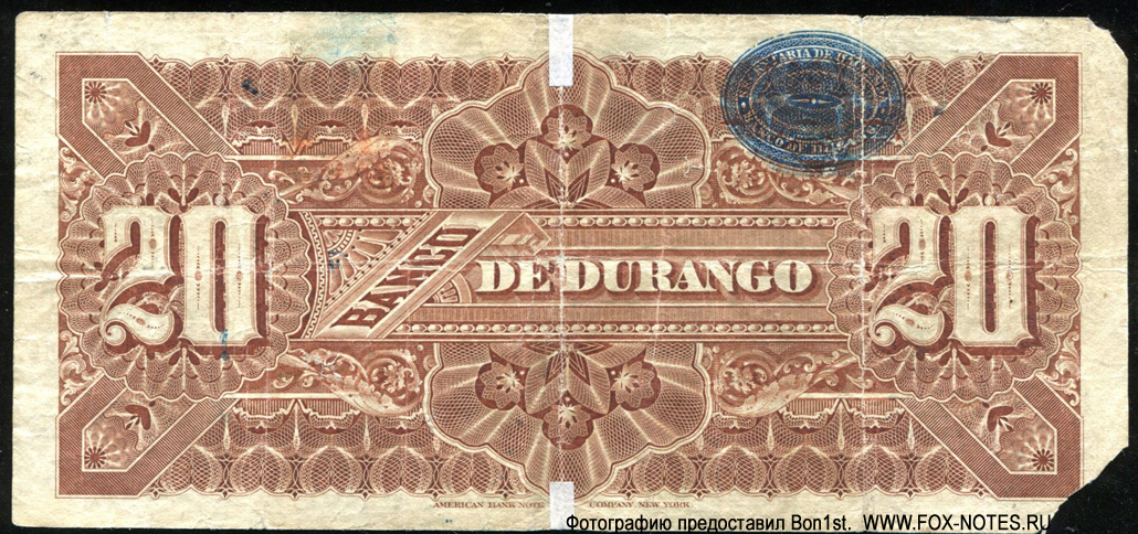 Banco de Durango 20 pesos 1907
