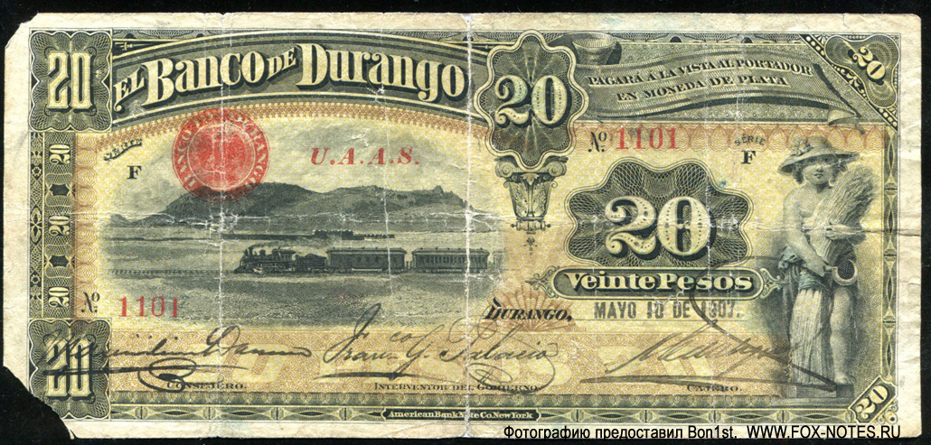 Banco de Durango 20 pesos 1907