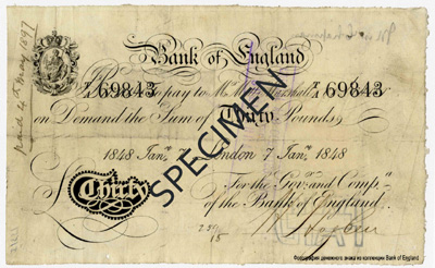 Банк Англии 30 фунтов 1848