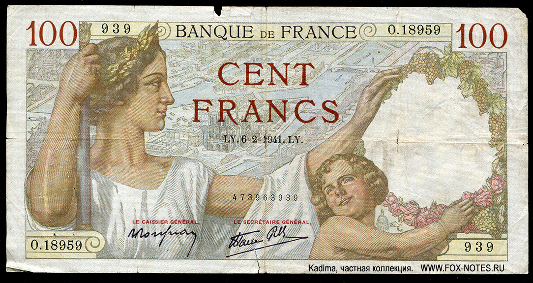  Banque de France 100  1942 "Sully"