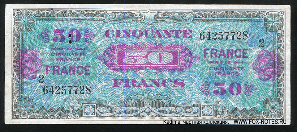   République française Allied Military Currency. 50  1944