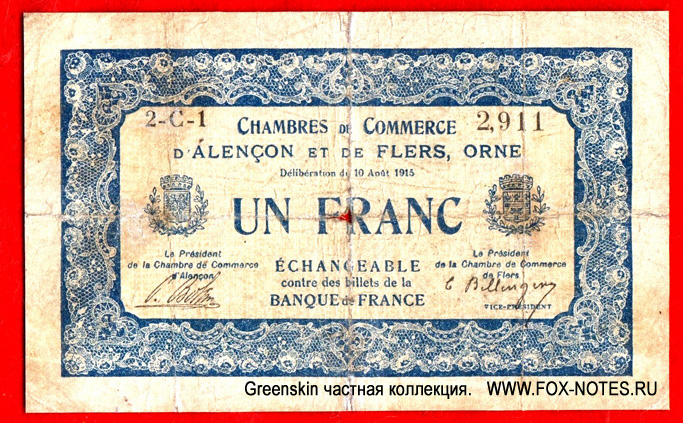 Chambre de Commerce D'Alençon et de Flers, Orne 1 franc 1915